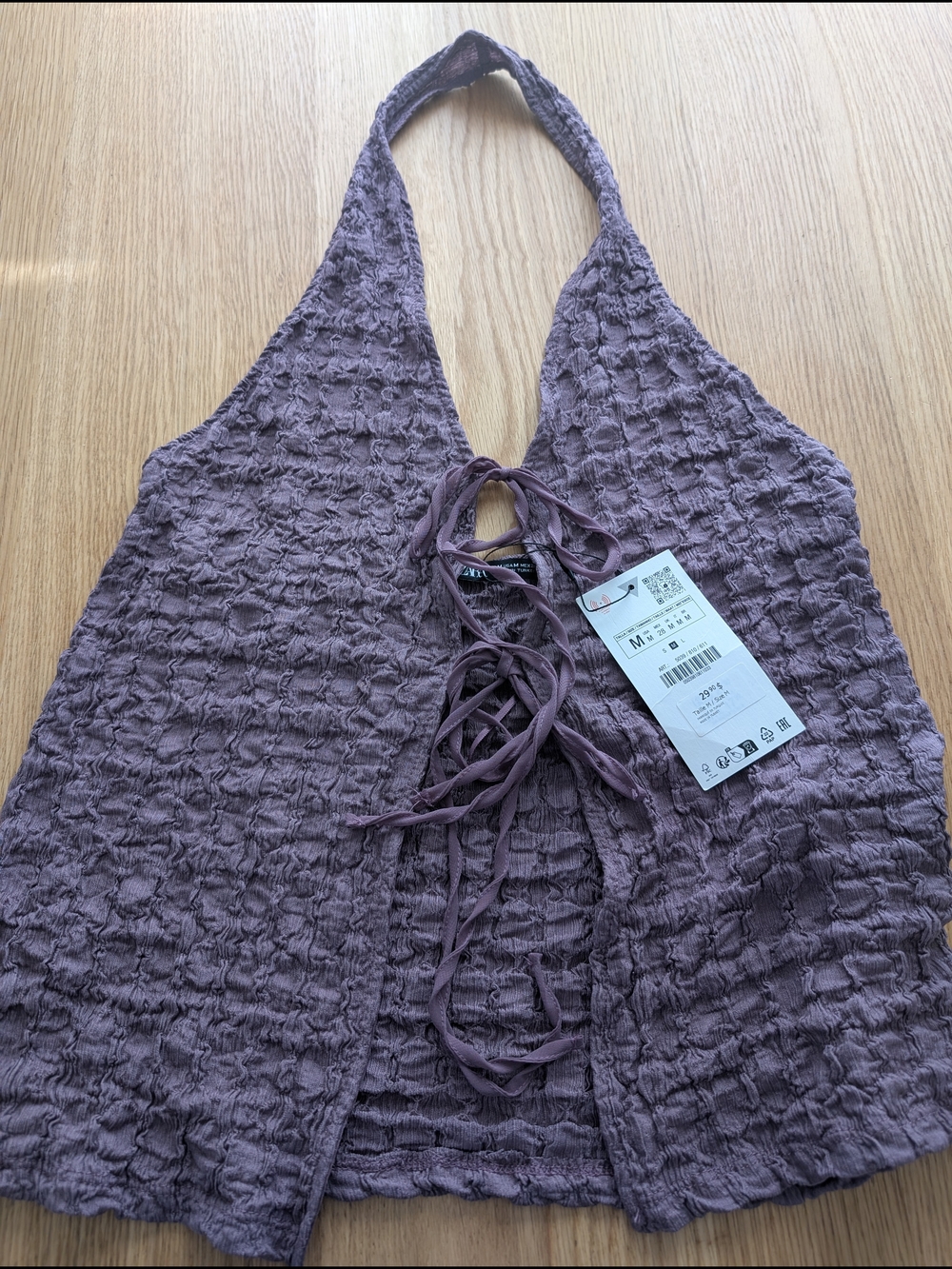 Mauve Textured Halter Lace-Up Top